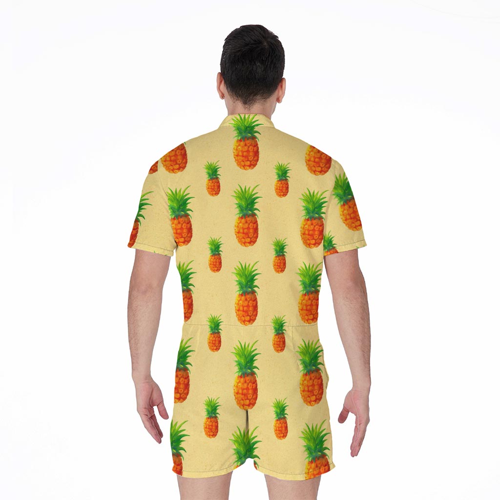 Beige Watercolor Pineapple Pattern Print Men's Rompers