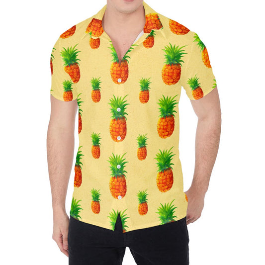 Beige Watercolor Pineapple Pattern Print Men's Shirt