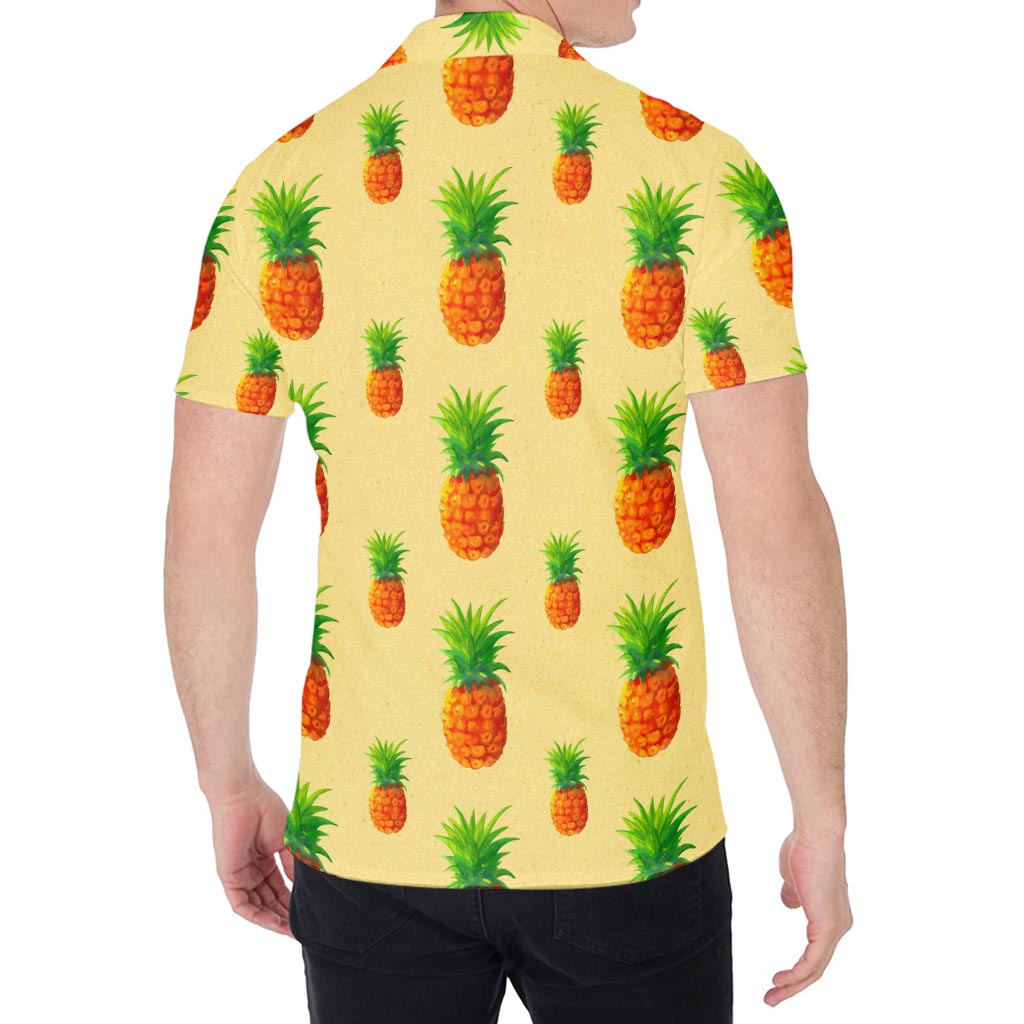 Beige Watercolor Pineapple Pattern Print Men's Shirt