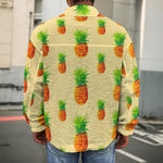 Beige Watercolor Pineapple Pattern Print Men's Shirt Jacket