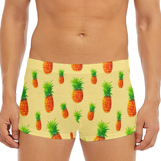 Beige Watercolor Pineapple Pattern Print Men's Short Boxer Briefs