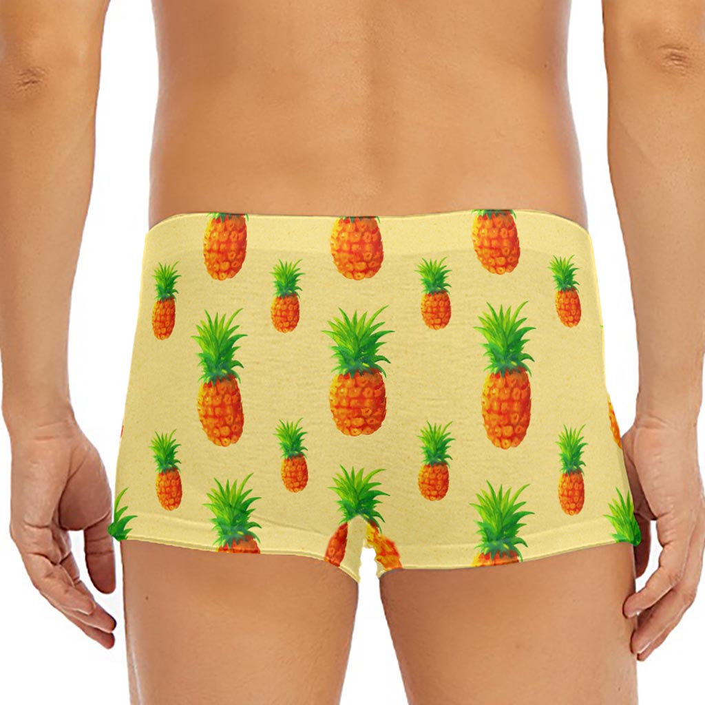 Beige Watercolor Pineapple Pattern Print Men's Short Boxer Briefs
