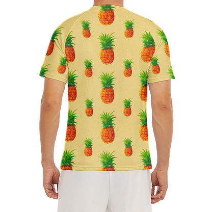 Beige Watercolor Pineapple Pattern Print Men's Short Sleeve Rash Guard