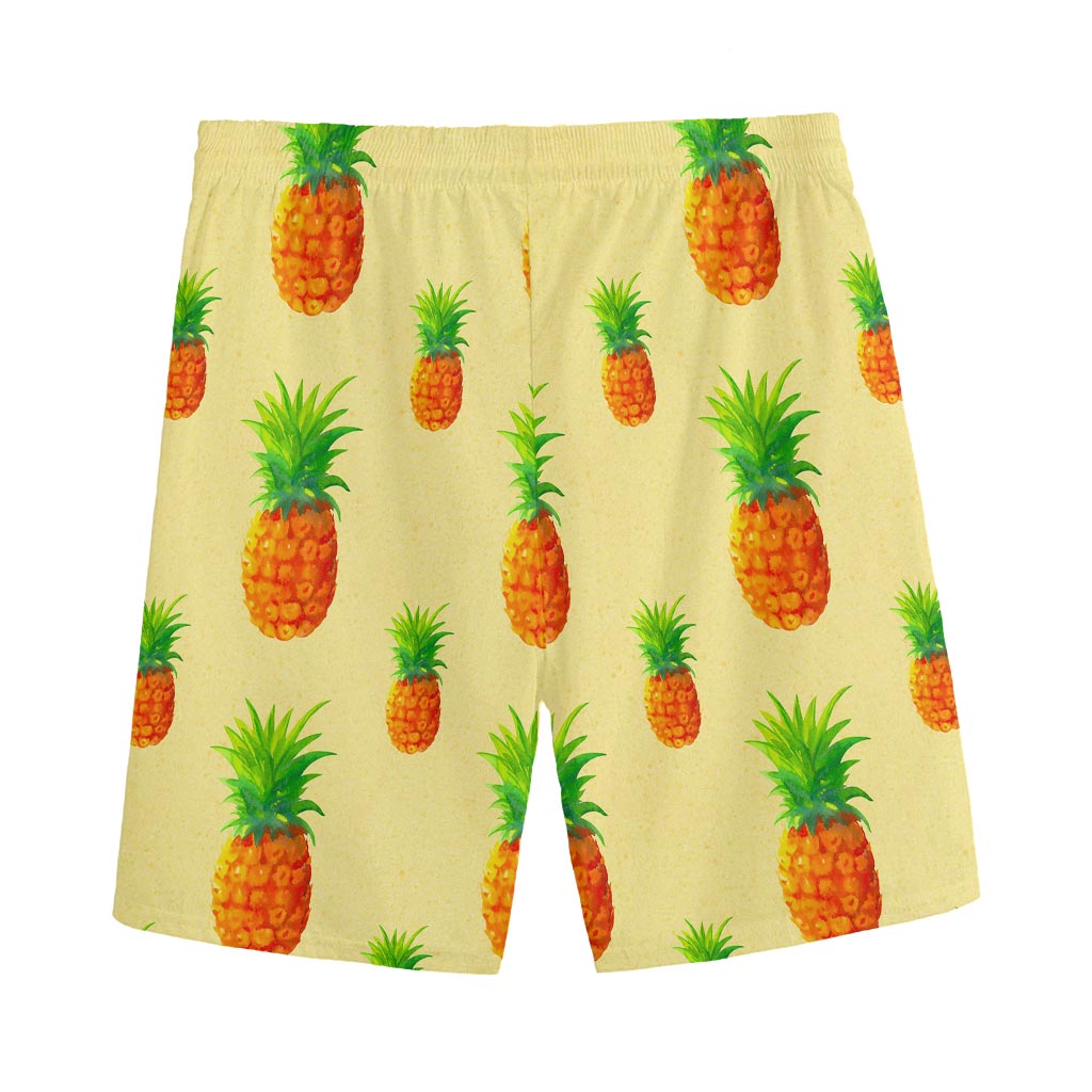 Beige Watercolor Pineapple Pattern Print Men's Sports Shorts