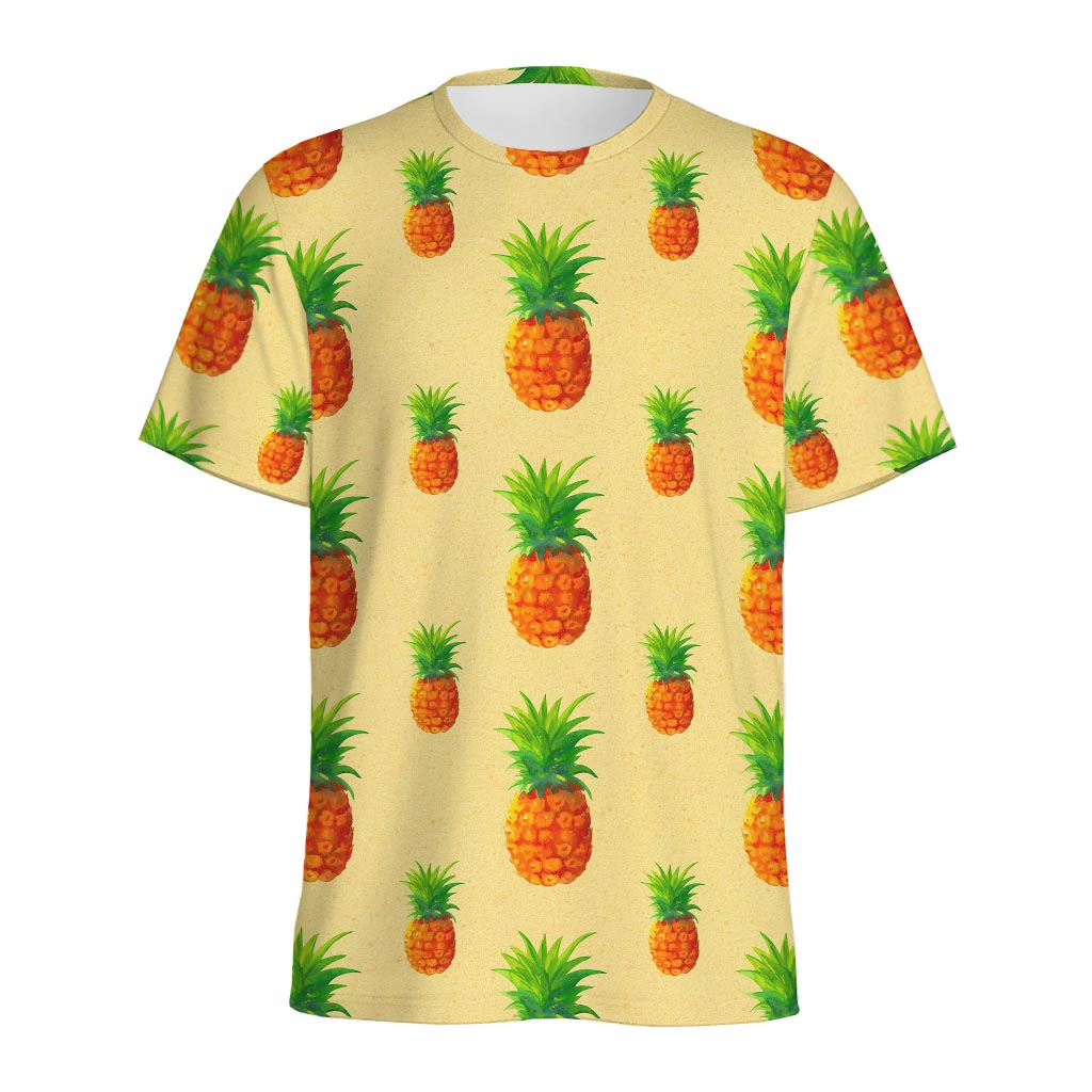 Beige Watercolor Pineapple Pattern Print Men's Sports T-Shirt