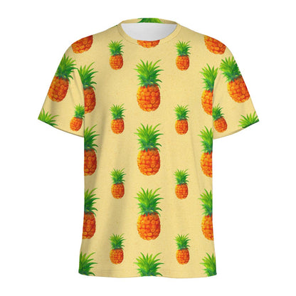 Beige Watercolor Pineapple Pattern Print Men's Sports T-Shirt