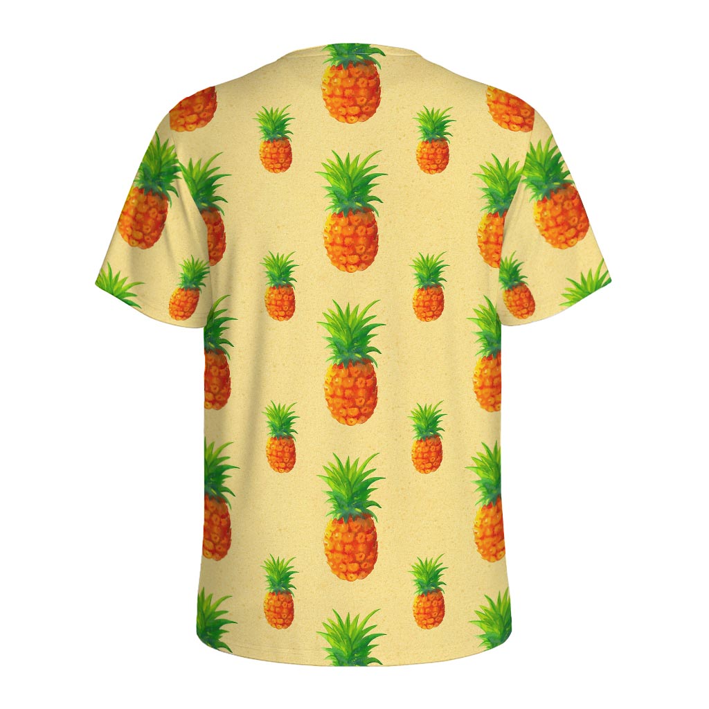 Beige Watercolor Pineapple Pattern Print Men's Sports T-Shirt