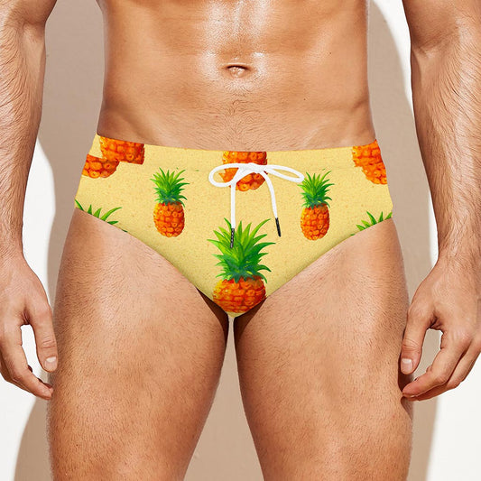 Beige Watercolor Pineapple Pattern Print Men's Swim Briefs