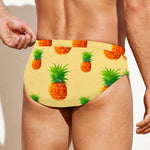 Beige Watercolor Pineapple Pattern Print Men's Swim Briefs