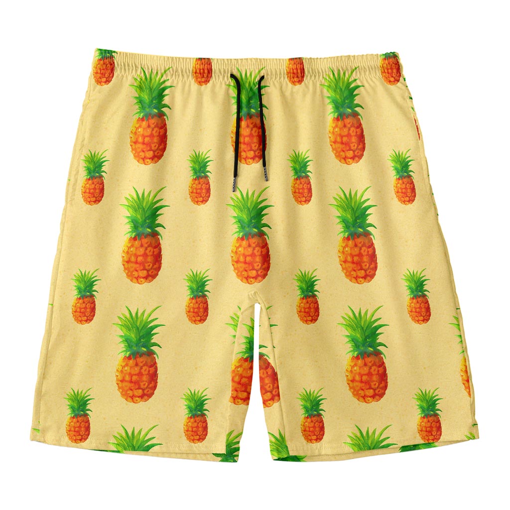 Beige Watercolor Pineapple Pattern Print Men's Swim Trunks