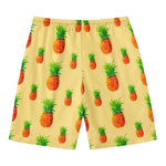 Beige Watercolor Pineapple Pattern Print Men's Swim Trunks