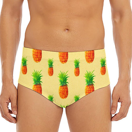Beige Watercolor Pineapple Pattern Print Men's Triangle Swim Briefs