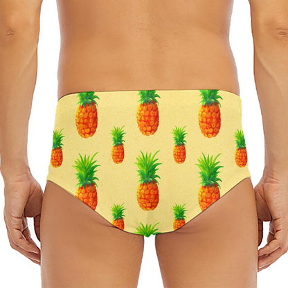 Beige Watercolor Pineapple Pattern Print Men's Triangle Swim Briefs