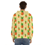 Beige Watercolor Pineapple Pattern Print Men's Velvet Pullover Hoodie