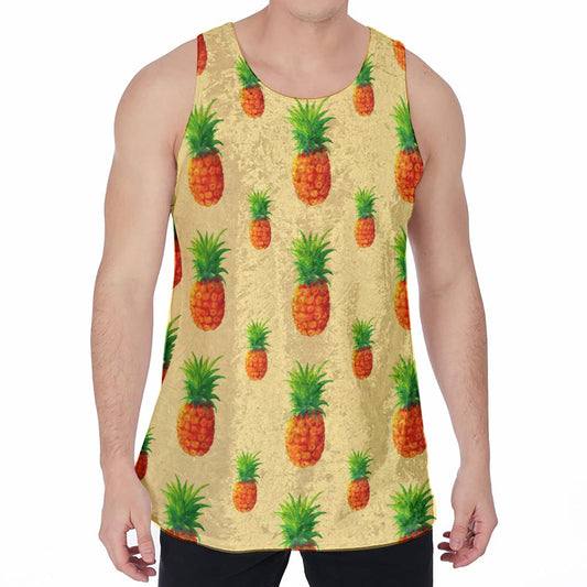 Beige Watercolor Pineapple Pattern Print Men's Velvet Tank Top