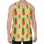 Beige Watercolor Pineapple Pattern Print Men's Velvet Tank Top