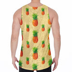 Beige Watercolor Pineapple Pattern Print Men's Velvet Tank Top
