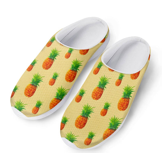 Beige Watercolor Pineapple Pattern Print Mesh Casual Shoes