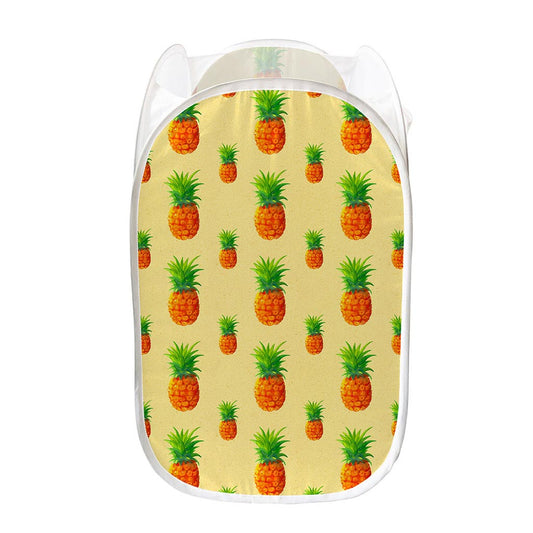 Beige Watercolor Pineapple Pattern Print Mesh Laundry Hamper