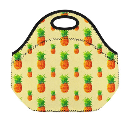 Beige Watercolor Pineapple Pattern Print Neoprene Lunch Bag
