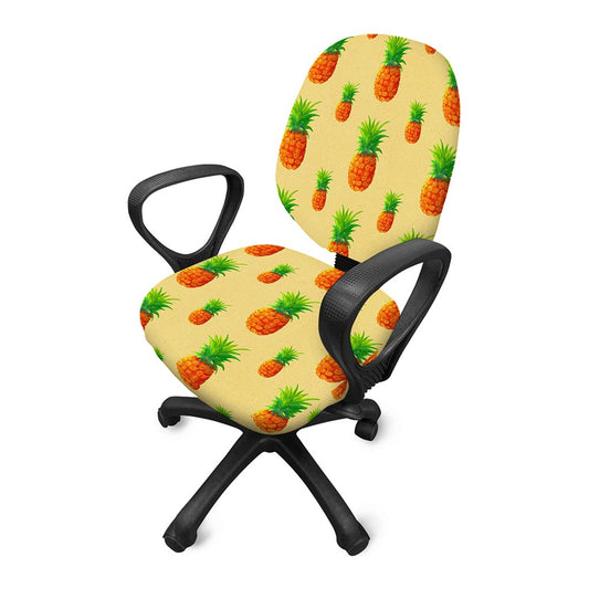 Beige Watercolor Pineapple Pattern Print Office Chair Cover