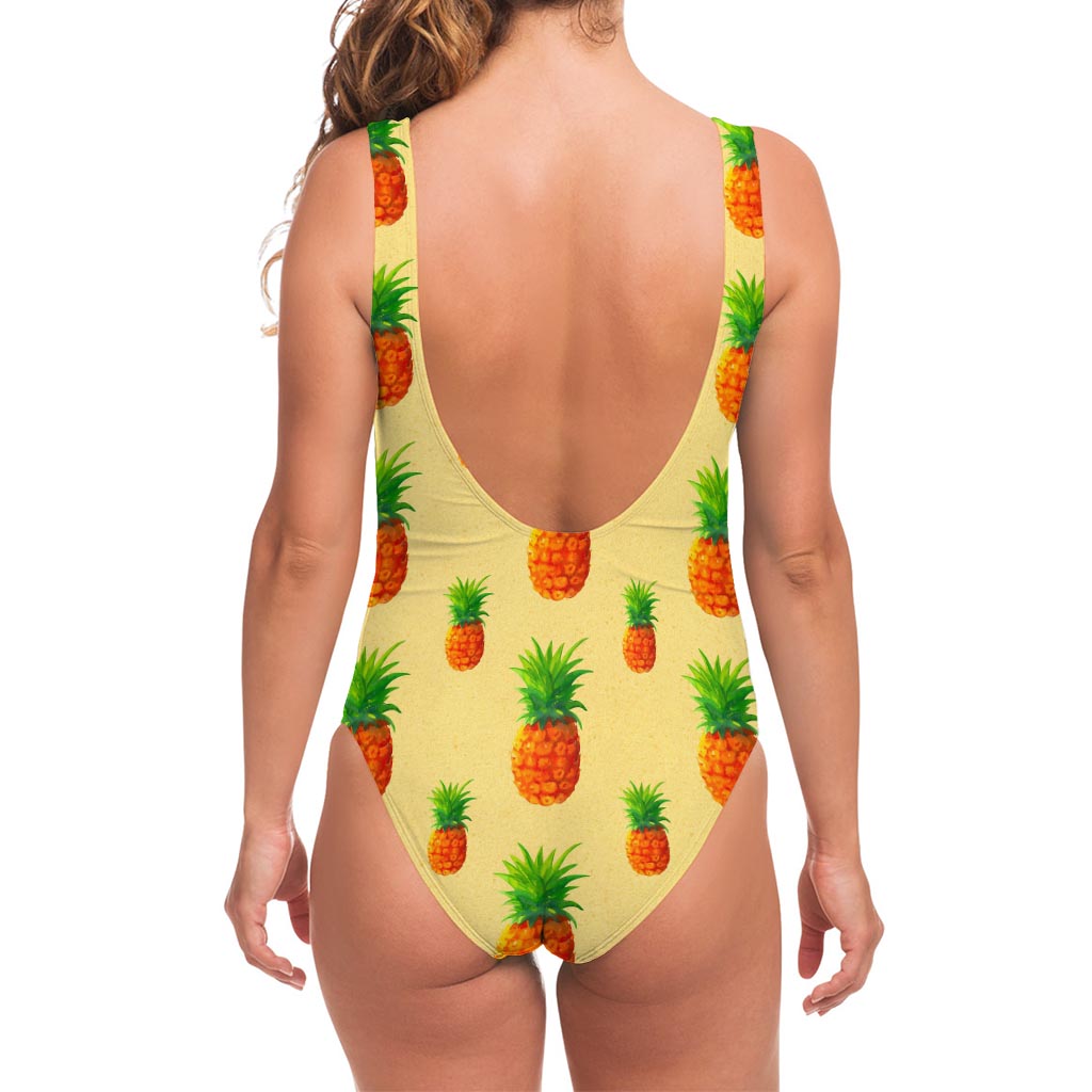 Beige Watercolor Pineapple Pattern Print One Piece Swimsuit