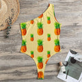Beige Watercolor Pineapple Pattern Print One Shoulder Bodysuit