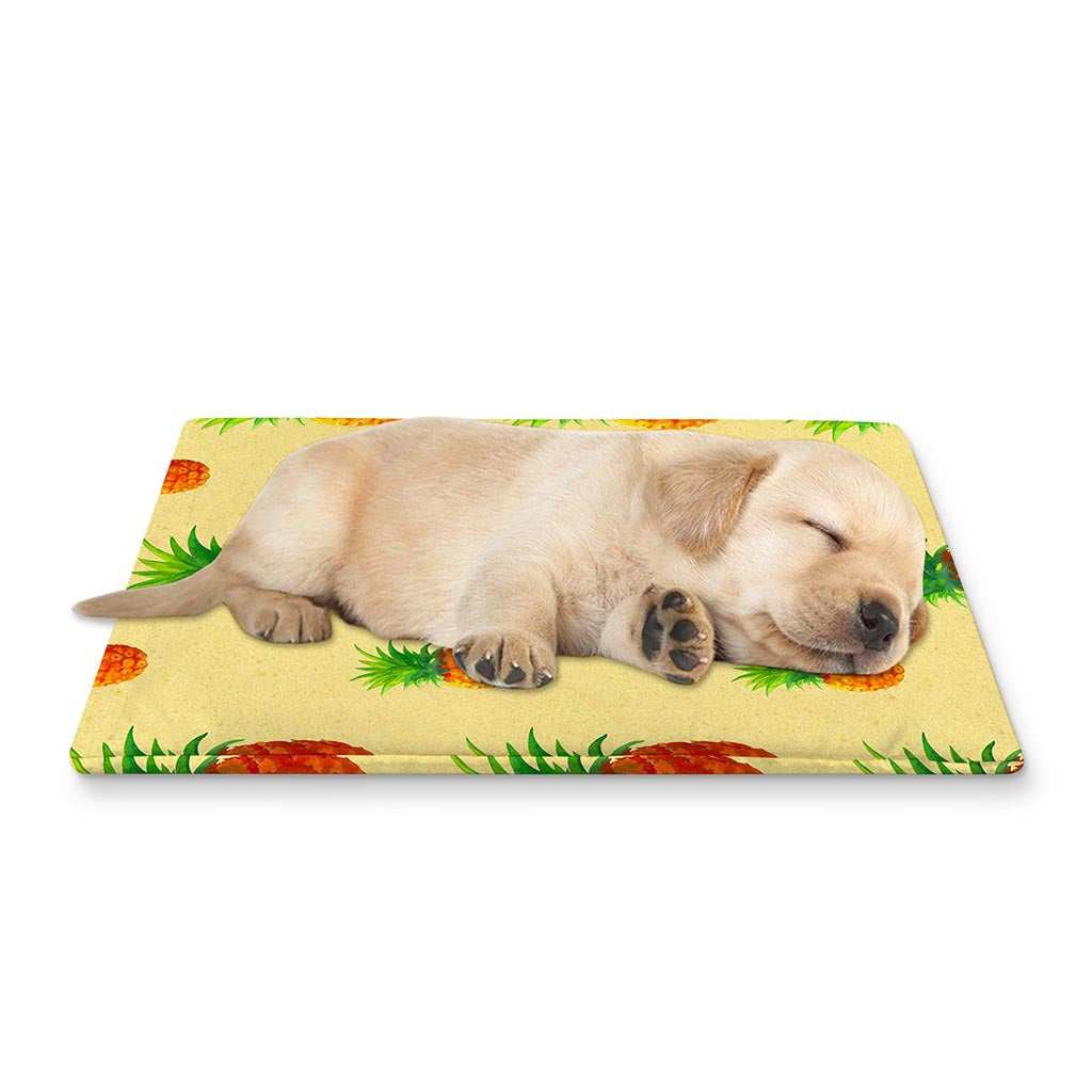 Beige Watercolor Pineapple Pattern Print Pet Cooling Mat Cover