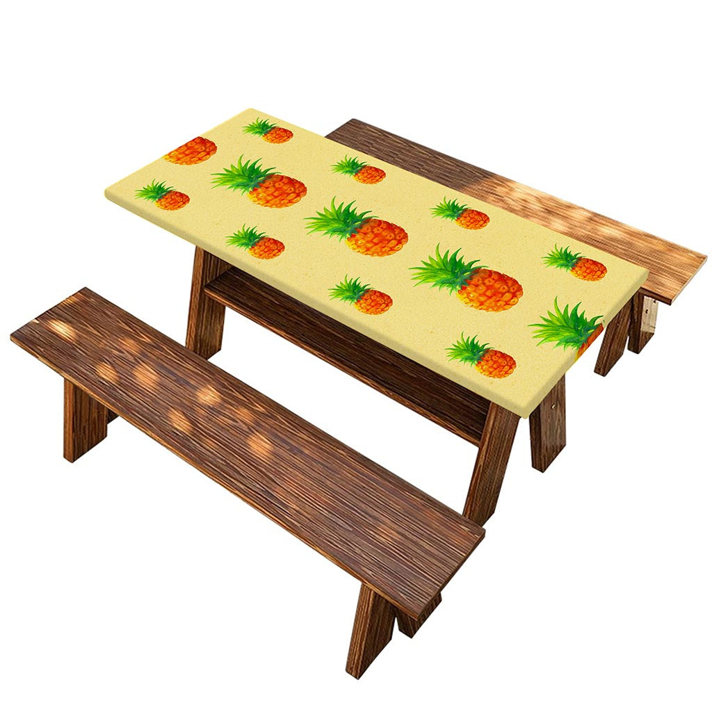 Beige Watercolor Pineapple Pattern Print Picnic Table Cover