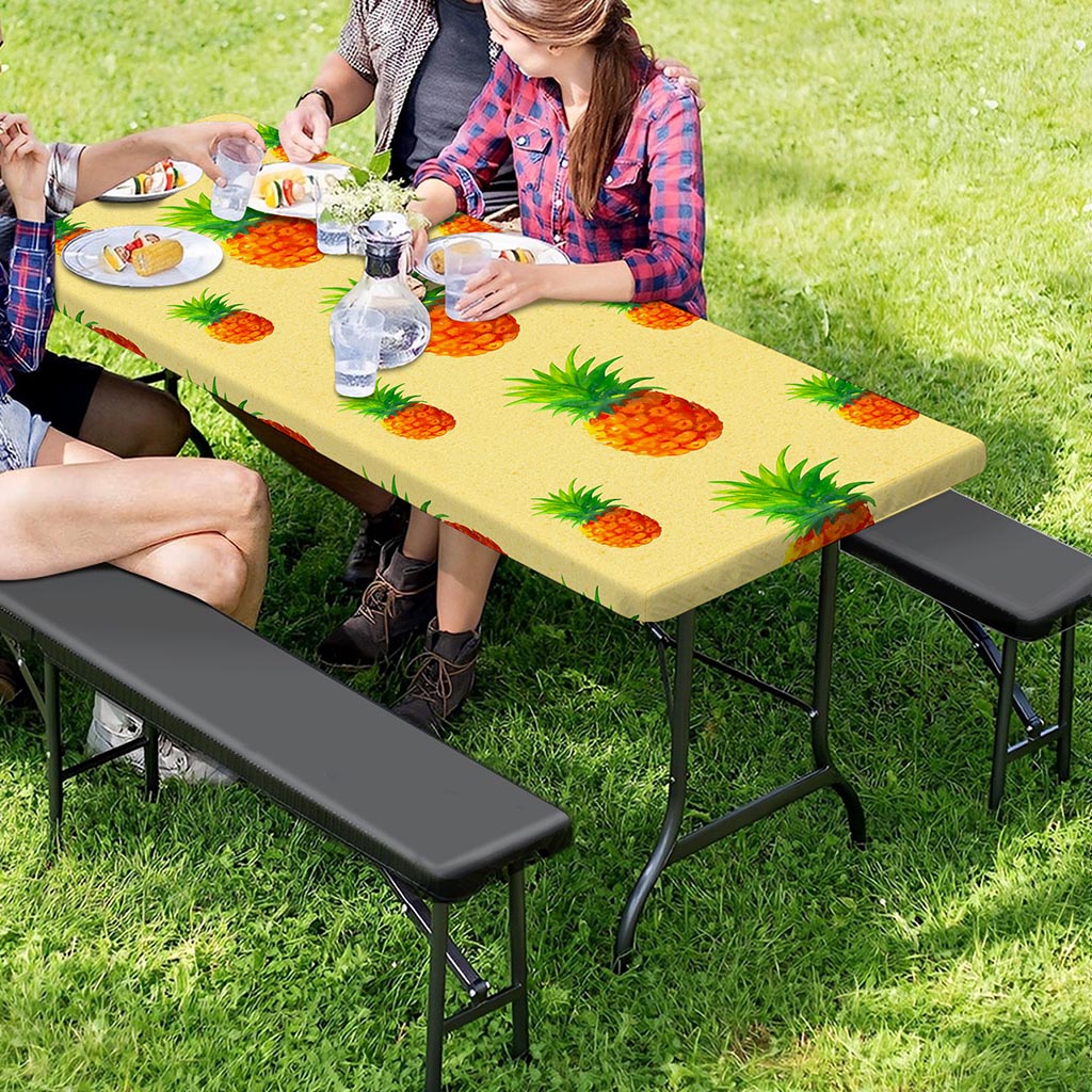 Beige Watercolor Pineapple Pattern Print Picnic Table Cover