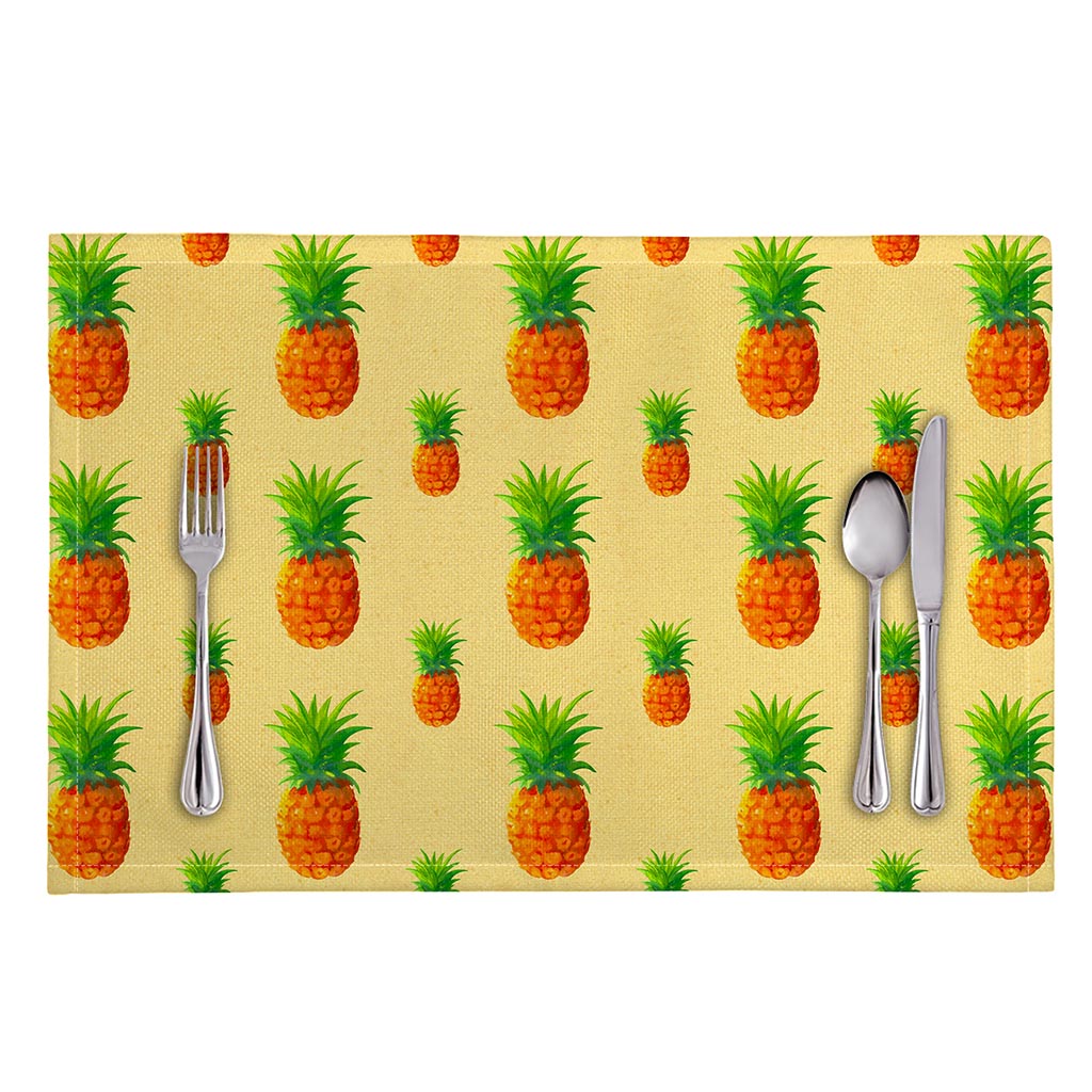 Beige Watercolor Pineapple Pattern Print Placemat