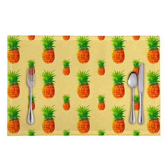 Beige Watercolor Pineapple Pattern Print Placemat