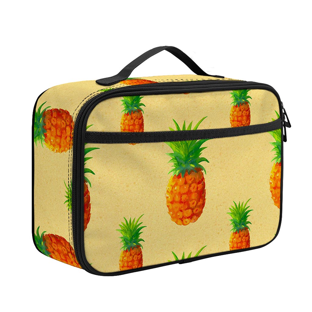 Beige Watercolor Pineapple Pattern Print Portable Lunch Bag
