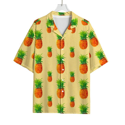 Beige Watercolor Pineapple Pattern Print Rayon Hawaiian Shirt