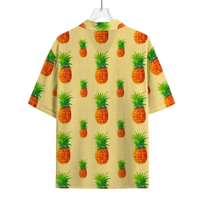 Beige Watercolor Pineapple Pattern Print Rayon Hawaiian Shirt