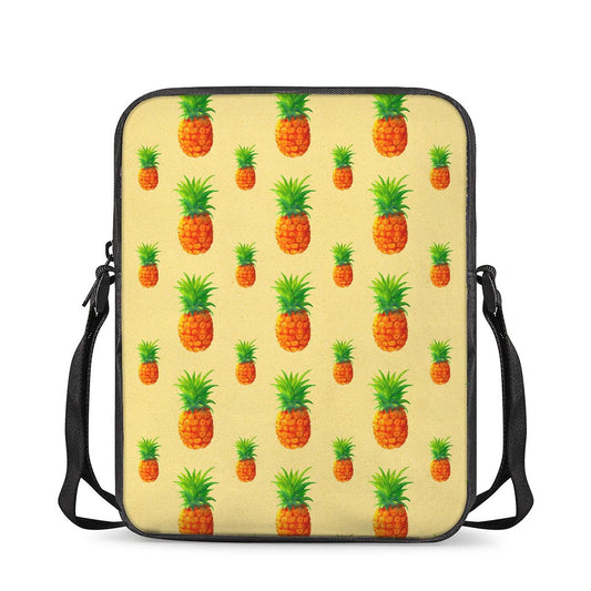 Beige Watercolor Pineapple Pattern Print Rectangular Crossbody Bag