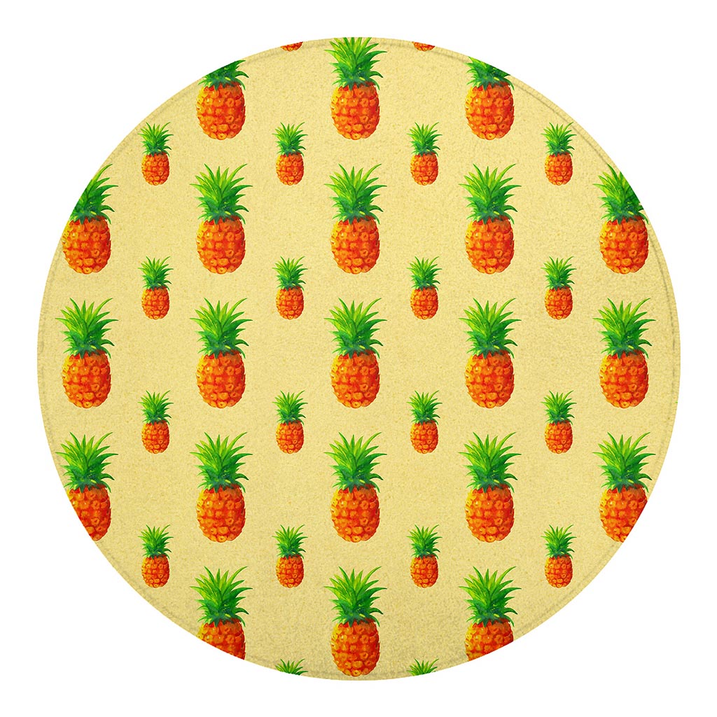 Beige Watercolor Pineapple Pattern Print Round Blanket