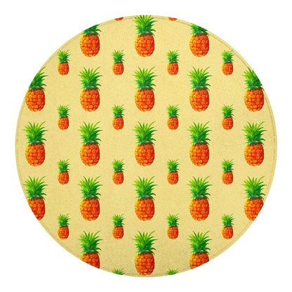 Beige Watercolor Pineapple Pattern Print Round Blanket