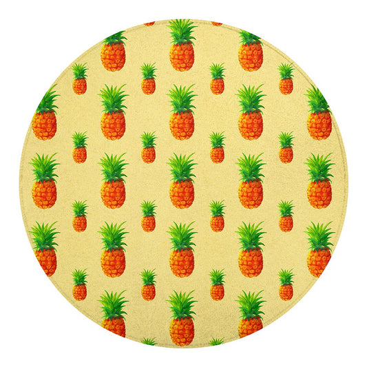 Beige Watercolor Pineapple Pattern Print Round Blanket