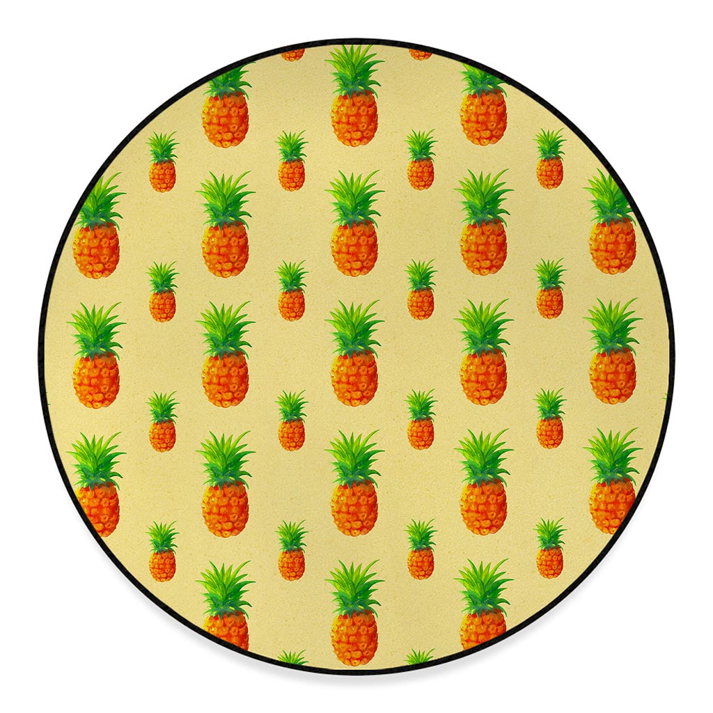 Beige Watercolor Pineapple Pattern Print Round Floor Mat