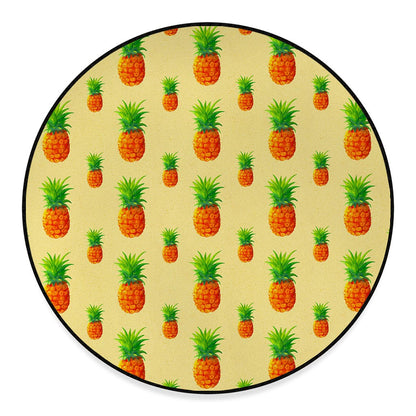 Beige Watercolor Pineapple Pattern Print Round Floor Mat