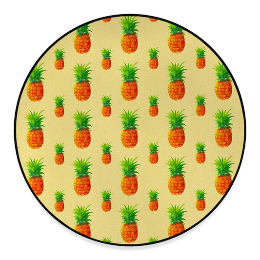 Beige Watercolor Pineapple Pattern Print Round Floor Mat