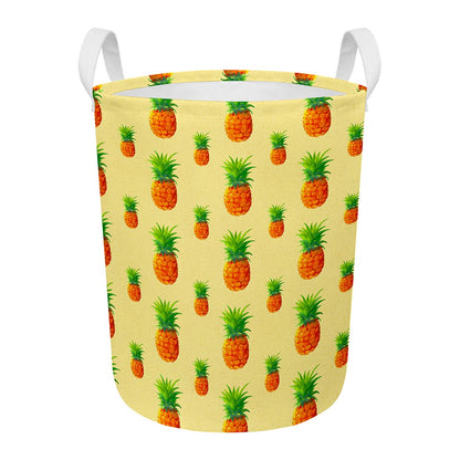 Beige Watercolor Pineapple Pattern Print Round Laundry Basket