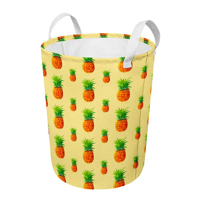 Beige Watercolor Pineapple Pattern Print Round Laundry Basket
