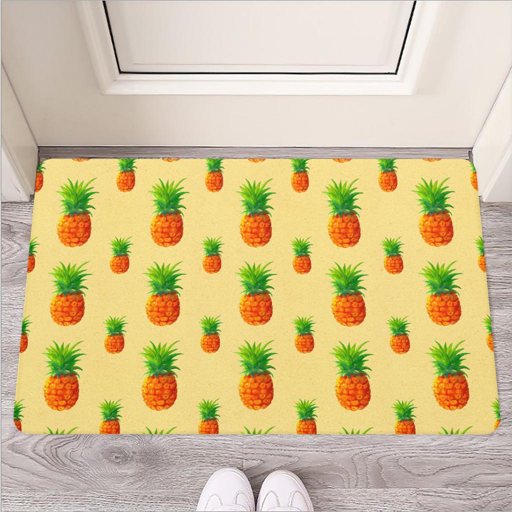 Beige Watercolor Pineapple Pattern Print Rubber Doormat