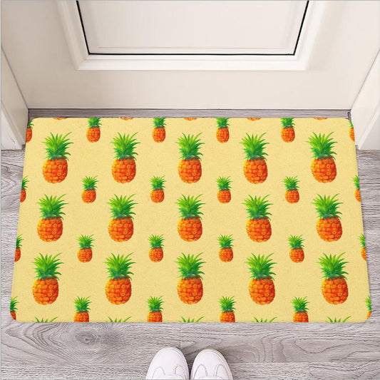 Beige Watercolor Pineapple Pattern Print Rubber Doormat