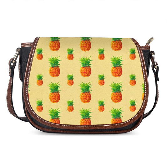 Beige Watercolor Pineapple Pattern Print Saddle Bag