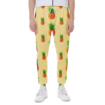 Beige Watercolor Pineapple Pattern Print Scuba Joggers