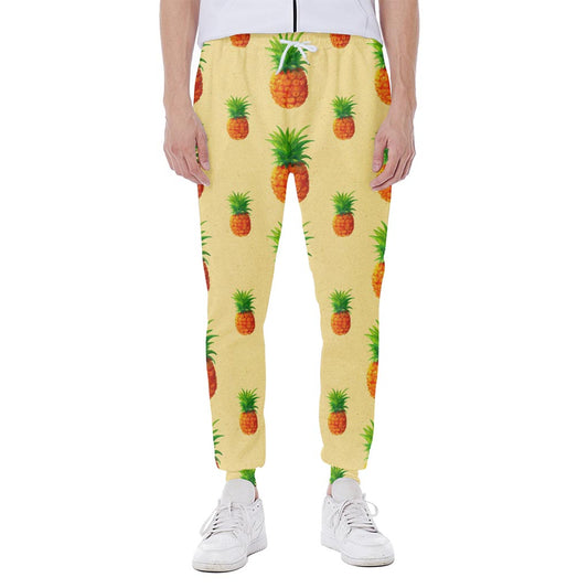 Beige Watercolor Pineapple Pattern Print Scuba Joggers