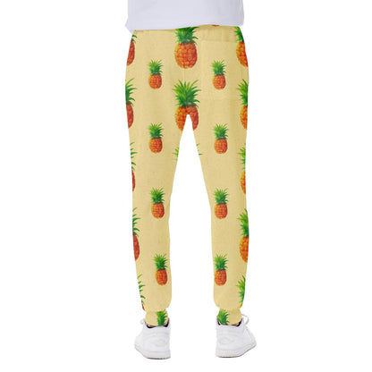 Beige Watercolor Pineapple Pattern Print Scuba Joggers